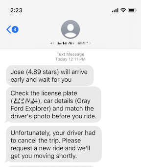 Uber cancellation message
